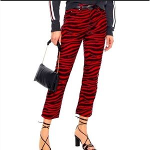 Women's Etoile Isabel Marant Zebra Red Black Velvet Cropped Pants Size 36 US4